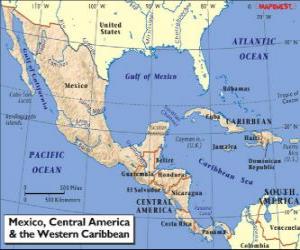 yapboz Meksika ve Orta Amerika Haritası. Orta Amerika, Kuzey Amerika ve Güney Amerika medeniyetlerinin
